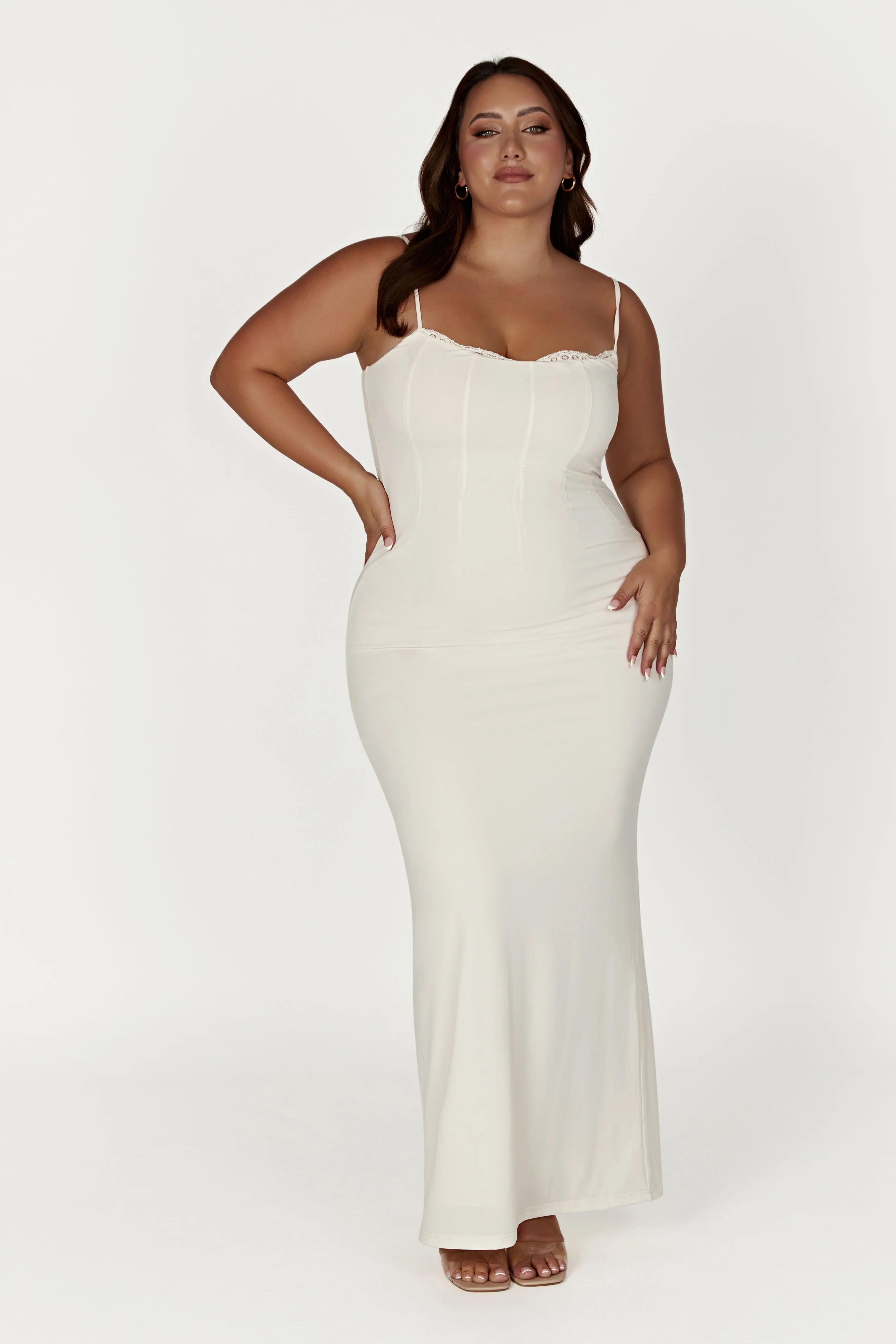 Amorette Lace Trim Maxi Dress - Bone