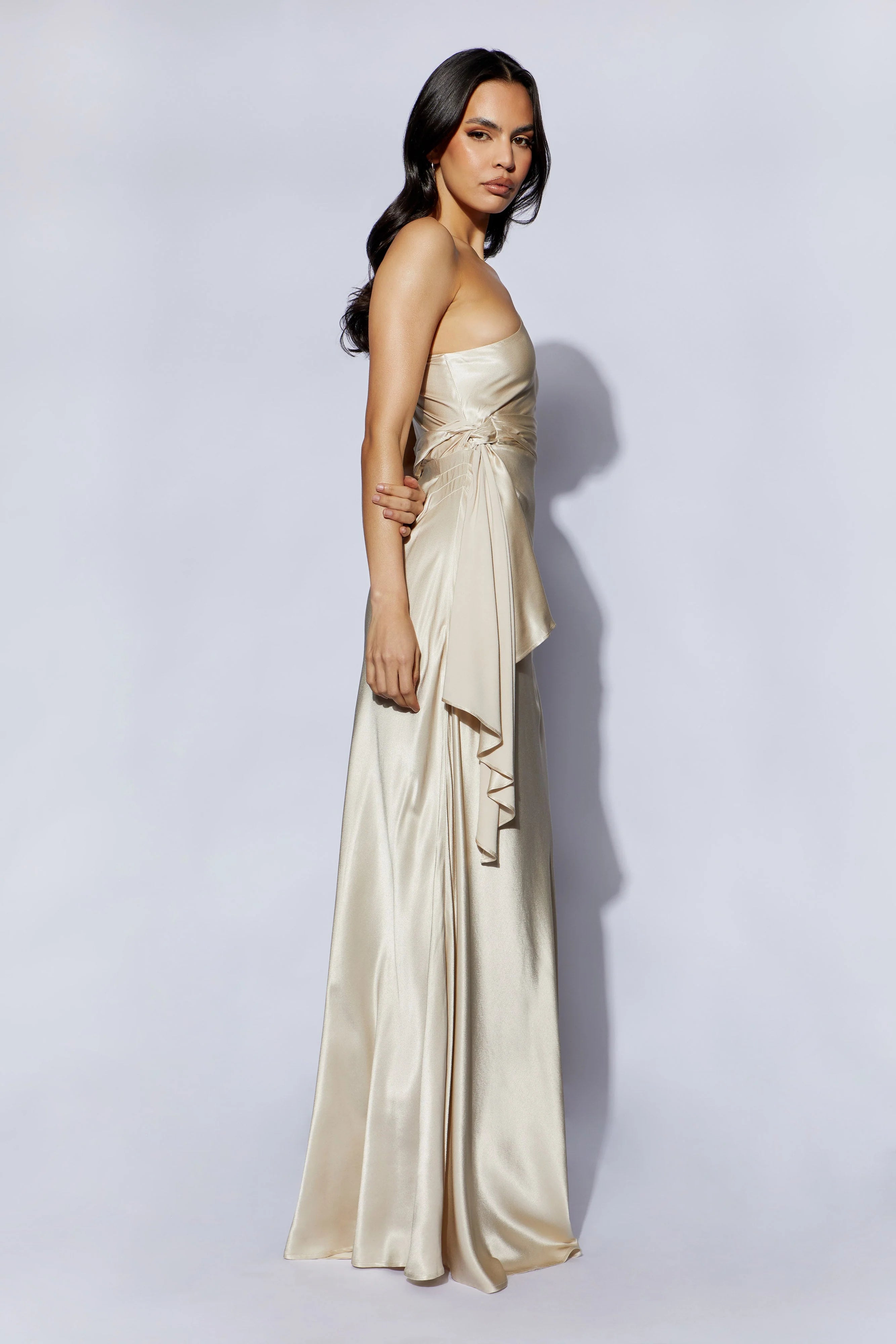 Calliope One Shoulder Maxi Dress - Blush Gold